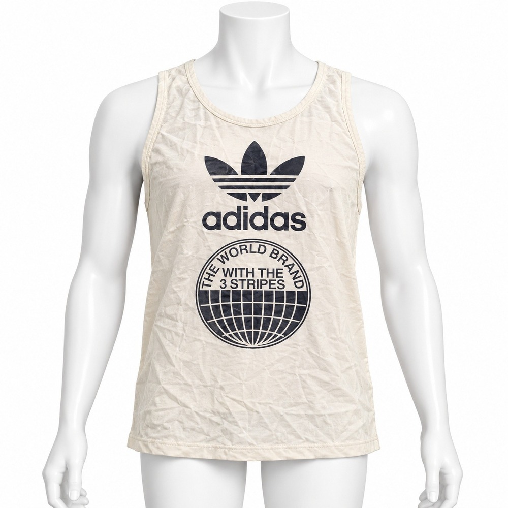Adidas Tank Top Mens L White Trefoil Graphic Sleeveless Shirt 03 Back Print